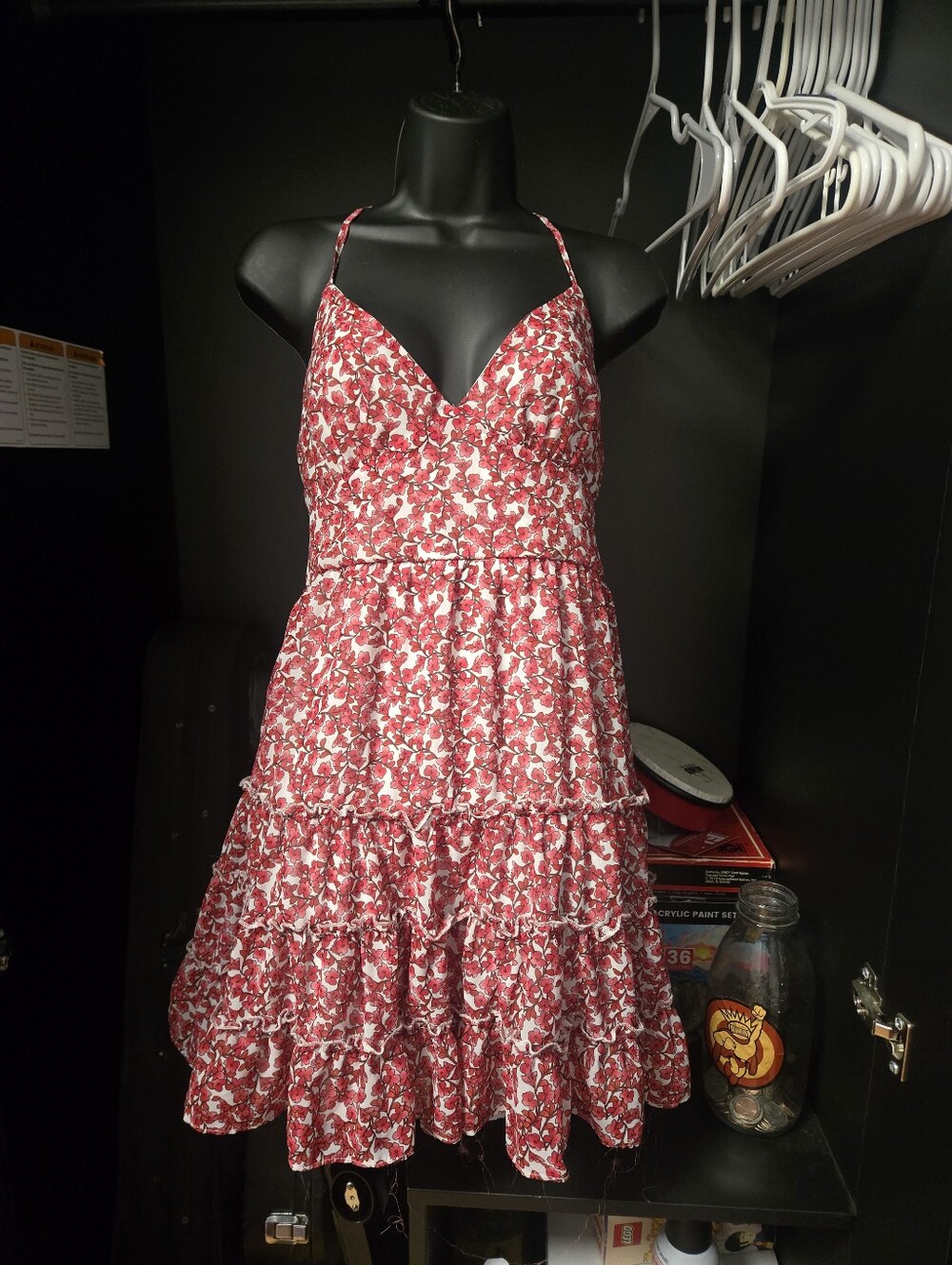 B. Darlin Red Floral Tiered Ruffle Sundress Tie Back Size 11/12